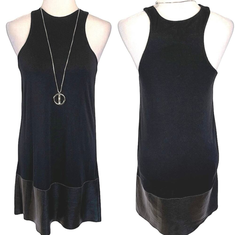 Bailey 44 Sleeveless Shift Dress with Faux Leather Hem